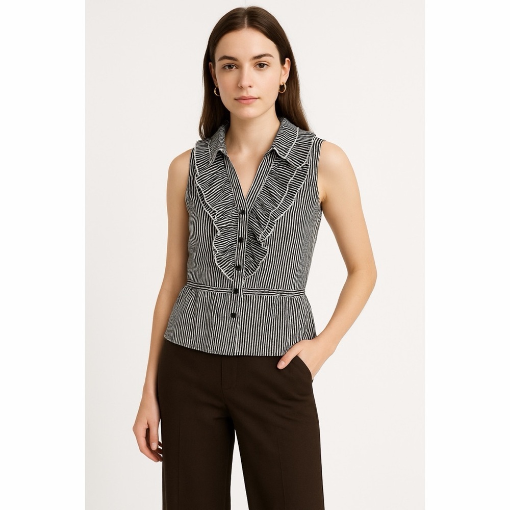 NWT The Limited x Y2K Stripe Ruffled Sleeveless Button Down Blouse